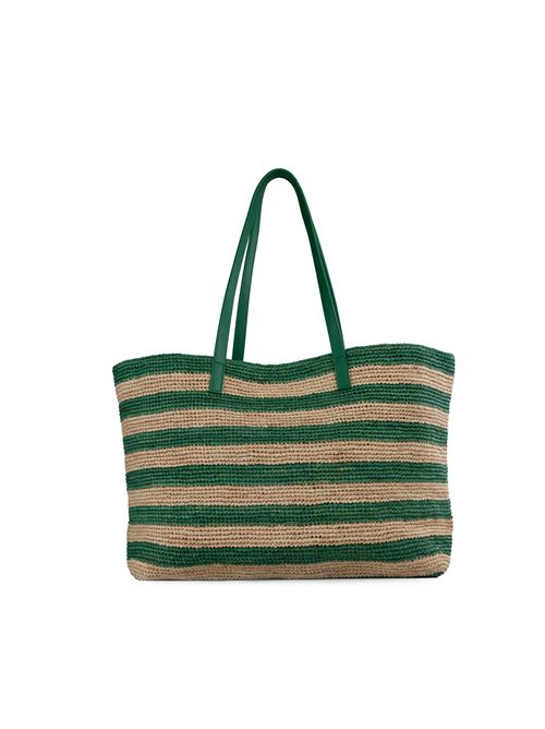 Borsa Raffia City Stripes Verde Mc2 Saint Barth | RAFFIA CITY01323H STRIPES 57 DAISY EMB